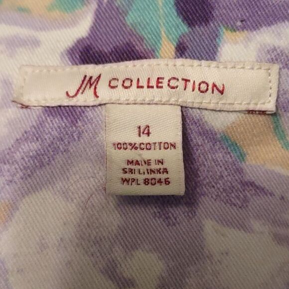 JM Collection‎ Size 14 Floral Tropical Purple Aqua Yellow White Cotton Jacket - Picture 6 of 9
